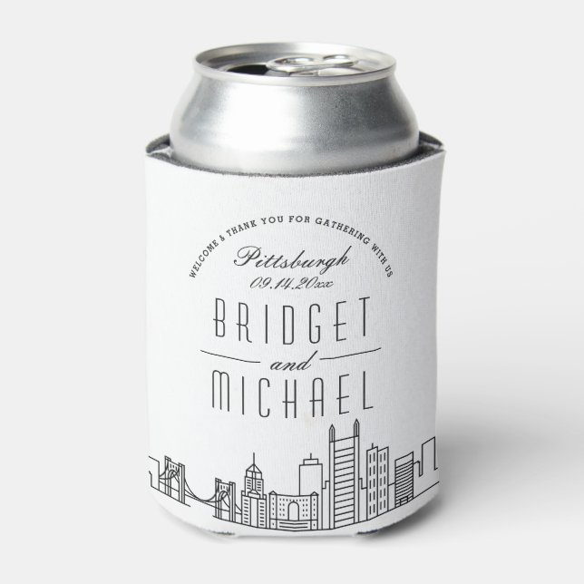 Rafraîchisseur Pour Canette Ligne Skyline Stylisée de Pittsburgh | Mariage peu (Can devant)