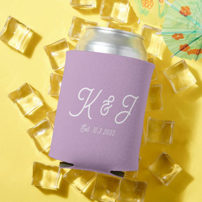 Rafraîchisseur Pour Canette Lilac Wedding Favor Monogrammed Can Cooler (Été in situ)