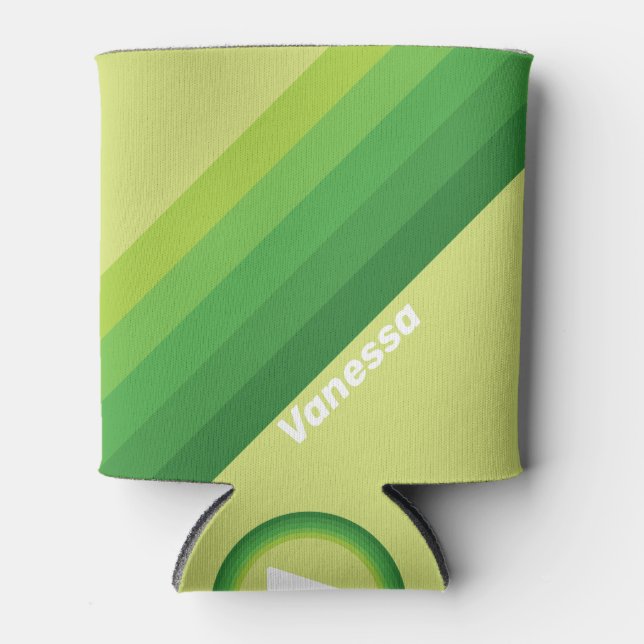 Rafraîchisseur Pour Canette Lily Pad Green Stripes with Name (Devant)