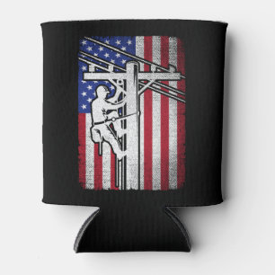 Rafraîchisseur Pour Canette Lineman American Flag Electric Cable Lineworker