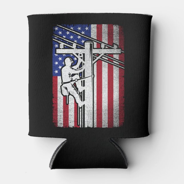 Rafraîchisseur Pour Canette Lineman American Flag Electric Cable Lineworker (Devant)