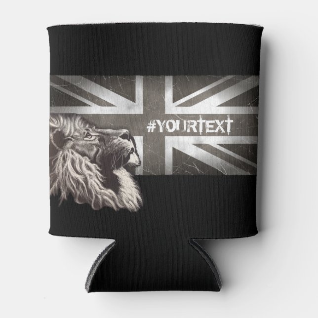 Rafraîchisseur Pour Canette Lion fier noir et blanc Union Jack Texte personnal (Devant)