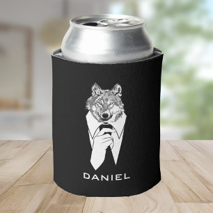 Rafraîchisseur Pour Canette Loup hipster drôle avec smoking noir personnalisé