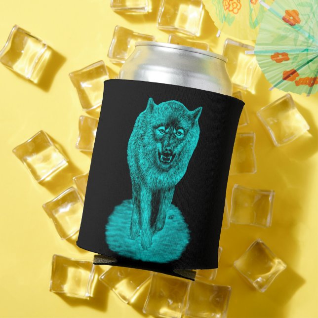 Rafraîchisseur Pour Canette Loup noir en colère dans la nuit (Été in situ)