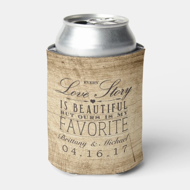 Rafraîchisseur Pour Canette Love Story Grange Bois Mariage rustique (Can devant)