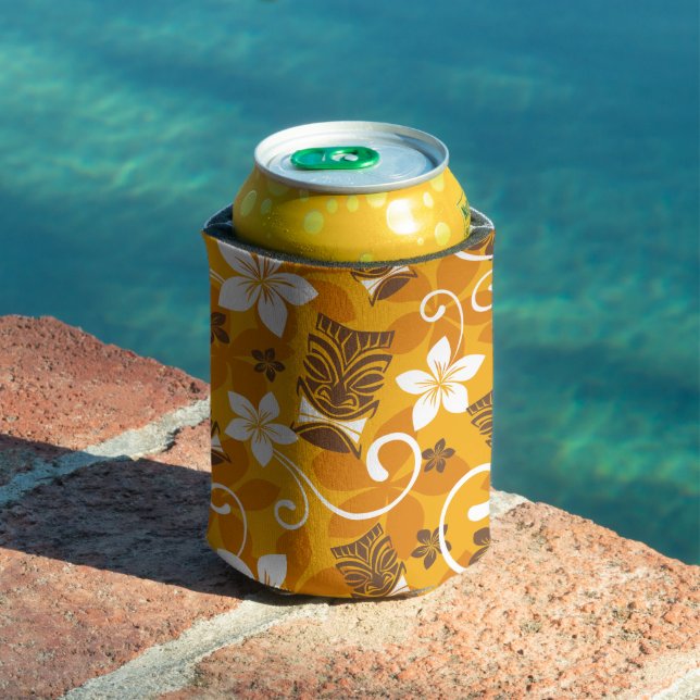 RAFRAÎCHISSEUR  POUR CANETTE LUAU TIKI MOTIF (ORANGE) (Piscine in situ)
