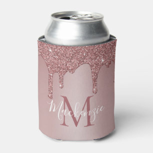 Rafraîchisseur Pour Canette Luxueux Monogramme Paillettes Gouttes de Verre Ros