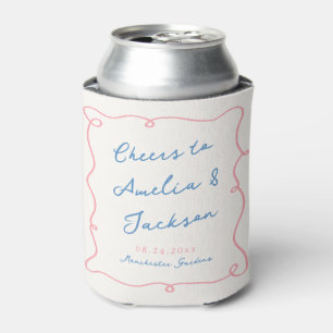 Rafraîchisseur Pour Canette Main Whimsical Tirée Bleu & Mariage Rose