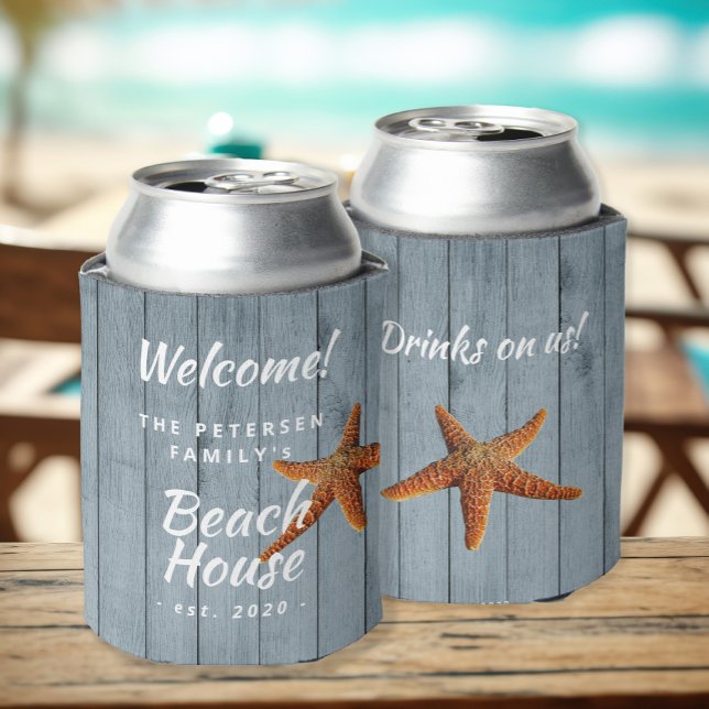 Rafraîchisseur Pour Canette Maison de plage nom de famille fête personnalisée (Créateur téléchargé)