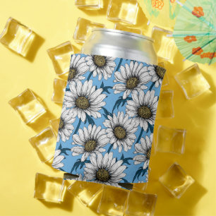 Rafraîchisseur Pour Canette Maisonnettes, fleurs sauvages sur bleu