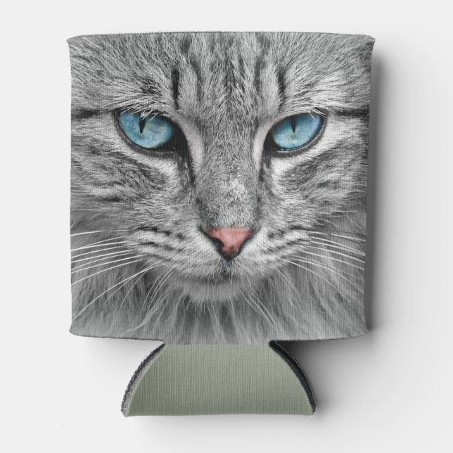Rafraîchisseur Pour Canette Maquereau gris chat avec les yeux bleus (Devant)