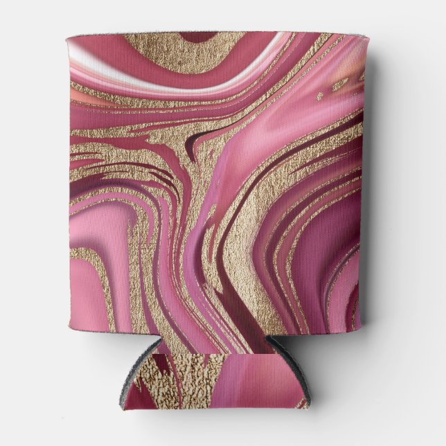 Rafraîchisseur Pour Canette Marbre liquide : Rouge or Abstrait. (Devant)