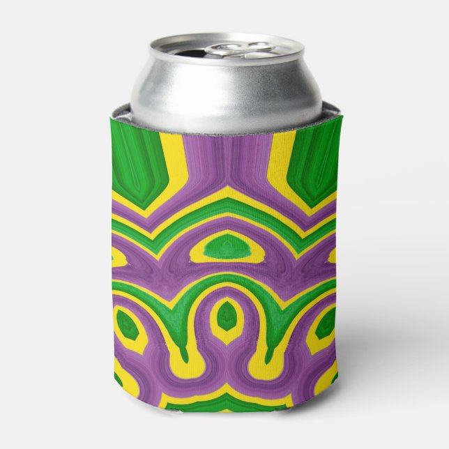 Rafraîchisseur Pour Canette Mardi Gras Vert Jaune violet Motif Mandala (Can devant)