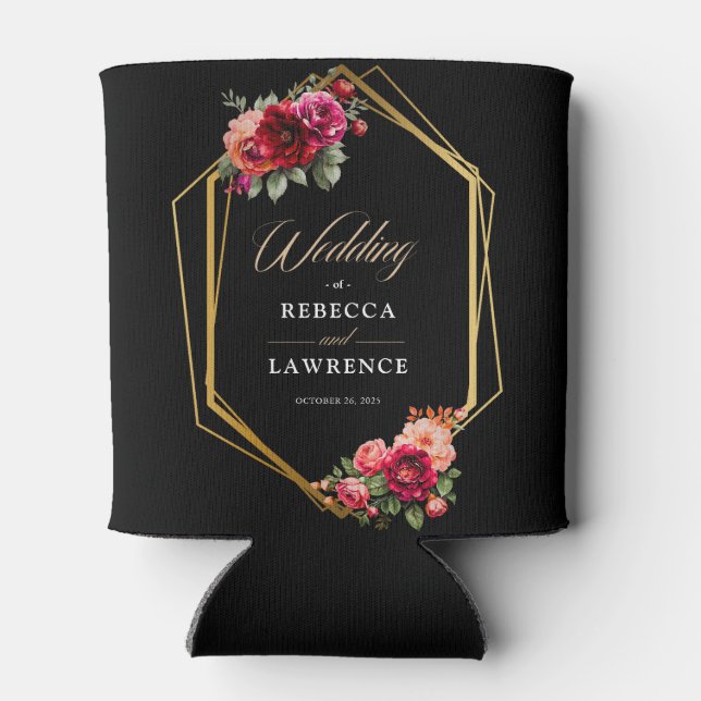 Rafraîchisseur Pour Canette Mariage à fleurs noir rouge chic (Dos)