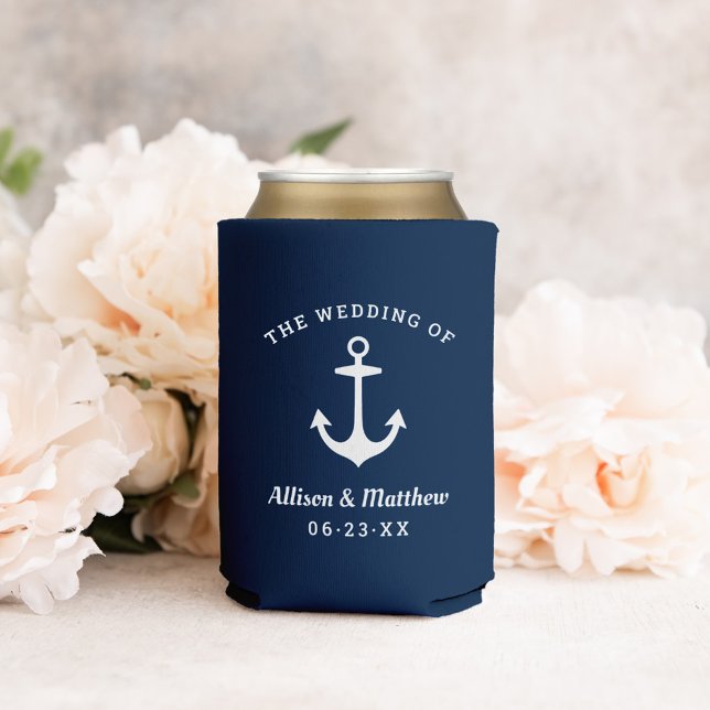 Rafraîchisseur Pour Canette Mariage bleu marine Monogram Ancre de bateau (Créateur téléchargé)