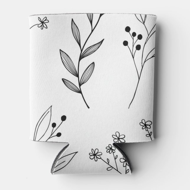 Rafraîchisseur Pour Canette Mariage Boho Floral noir et blanc (Devant)