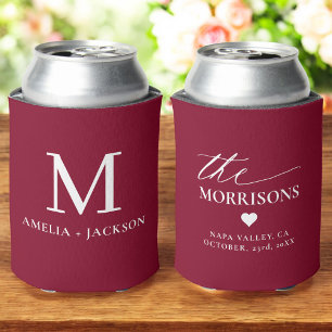 Rafraîchisseur Pour Canette Mariage Bourgogne Faveur Monogramme Nom Coeur
