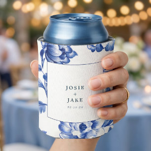 Rafraîchisseur Pour Canette Mariage carré en chinoiserie bleu poussiéreux