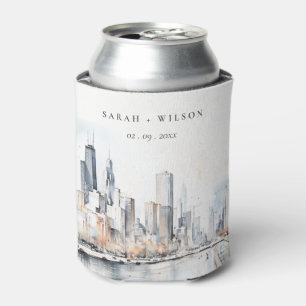 Rafraîchisseur Pour Canette Mariage d'aquarelle de Chicago, Illinois City Scap