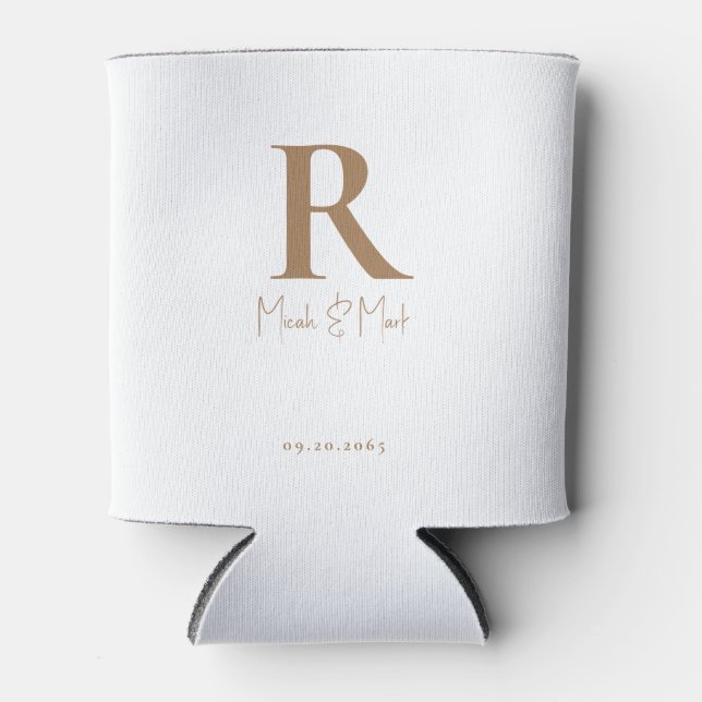 Rafraîchisseur Pour Canette Mariage de monogramme blanc et or (Devant)