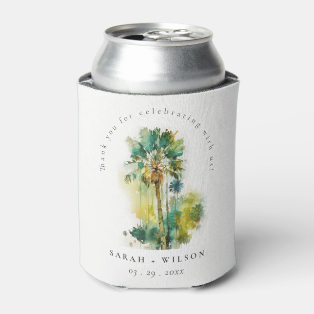 Rafraîchisseur Pour Canette Mariage Dusky Green Tropical Aquarelle Palm Trees (Can devant)