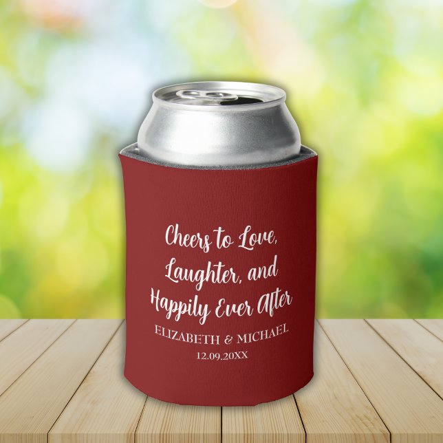 Rafraîchisseur Pour Canette Mariage élégant rouge Bourgogne à l'heure de l'amo (Burgundy Red Elegant Wedding Cheers to Love Can Coole)