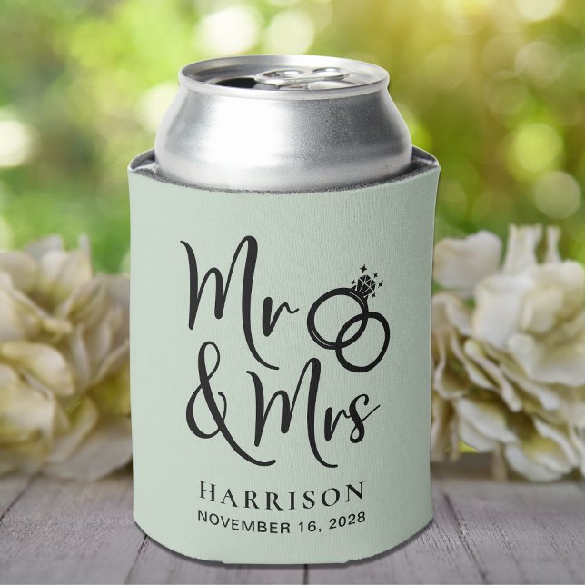 Rafraîchisseur Pour Canette Mariage Favor M. Mme Sage Green Can Cooler (Créateur téléchargé)