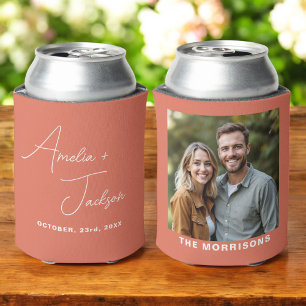 Rafraîchisseur Pour Canette Mariage Favor Photo Terracotta Moderne Minimaliste