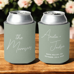 Rafraîchisseur Pour Canette Mariage Favor Sage Vert Moderne Minimaliste Noms
