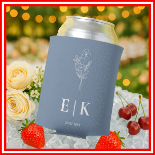 Rafraîchisseur Pour Canette Mariage Fleur de Bleu Poussiéreux Monogramme