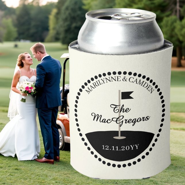 Rafraîchisseur Pour Canette Mariage Monogramme Date Golf Thème (Créateur téléchargé)