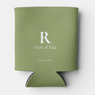 Rafraîchisseur Pour Canette Mariage Moss Green Monogram et Couple Names