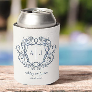 Rafraîchisseur Pour Canette Mariage Rambling Rose Acier Bleu Blason Monogramme