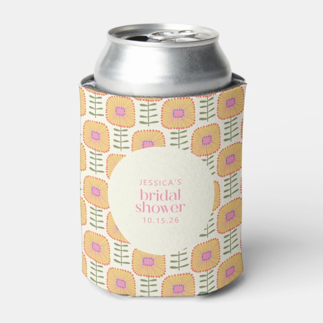 Rafraîchisseur Pour Canette Mariage Retro Scandi Jaune Orange Fleur  (Can devant)