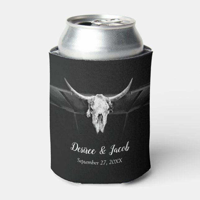 Rafraîchisseur Pour Canette Mariage Rustique Western Noir et Blanc Taureau (Can devant)