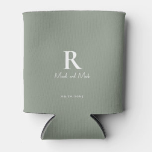 Rafraîchisseur Pour Canette Mariage Sage & White Monogram et Couple Names