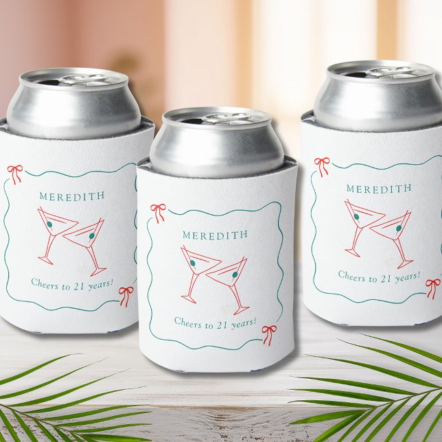 Rafraîchisseur Pour Canette Martini fête ses 21 ans (Martini Toast Cheers to 21 Years Birthday Party Can Coolers)