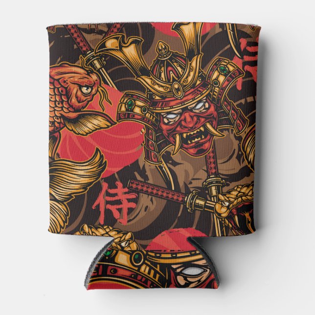 Rafraîchisseur Pour Canette Masque de samouraï motif japonais. (Devant)