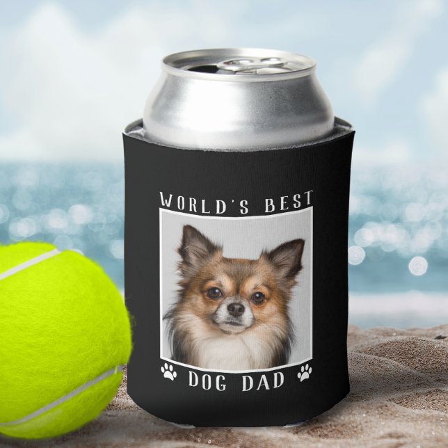 Rafraîchisseur Pour Canette Meilleur chien papa Empreintes de pattes du monde  (World's Best Dog Dad Paw Prints Pet Photo on Black Can Cooler)
