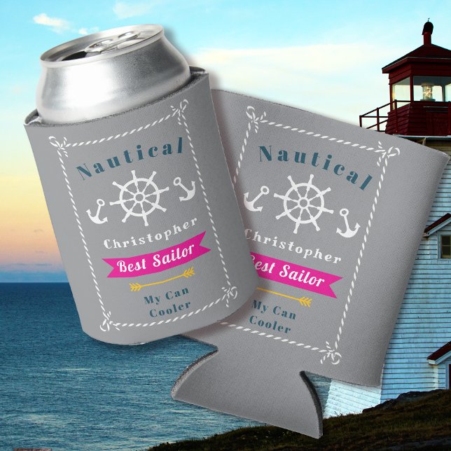Rafraîchisseur Pour Canette Meilleur marin nautique gris (Nautical Best Sailor Grey Can Cooler.)