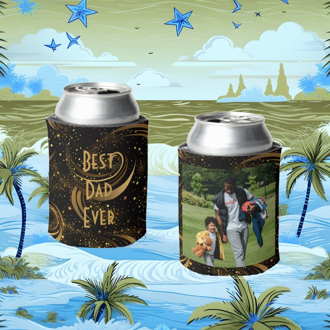 Rafraîchisseur Pour Canette Meilleur papa jamais Gold Léafée Black Fils Callig (Best Dad Ever Gold Leafy Black Swirls Calligraphy Can Cooler)