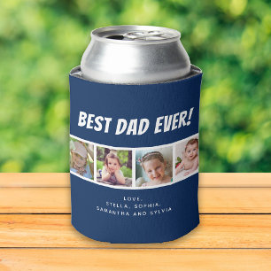 Rafraîchisseur Pour Canette Meilleur papa jamais Quatre Photos Bleu foncé P