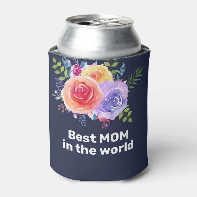 Rafraîchisseur Pour Canette Meilleure maman dans le monde Roses d'aquarelle (Can devant)