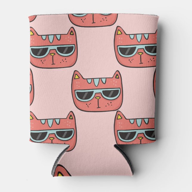 Rafraîchisseur Pour Canette Mignons visages de chat, motif sans soudure. (Devant)