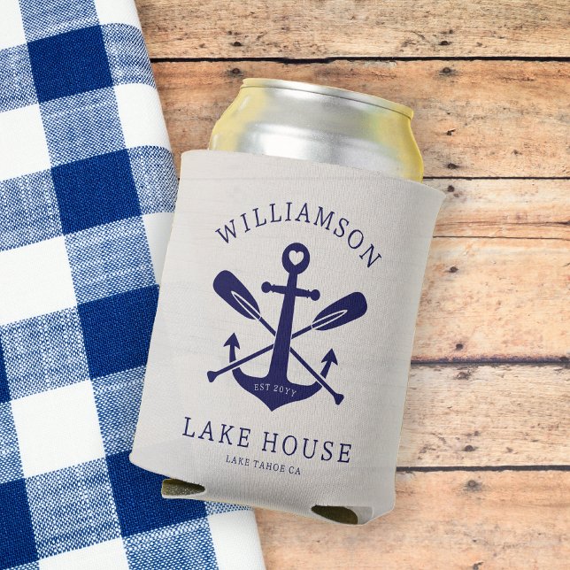 Rafraîchisseur Pour Canette Modern Lake House Nom de famille Nautique | bleu m (Créateur téléchargé)
