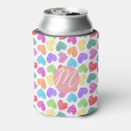 Rafraîchisseur Pour Canette Moderne Vibrant Rainbow Doodle Hearts Monogramme