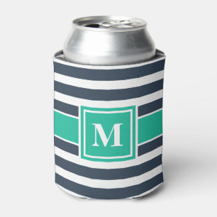Rafraîchisseur Pour Canette Monogramme à rayures bleues et blanches de la mari