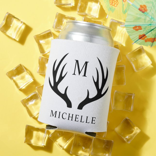 Rafraîchisseur Pour Canette Monogramme Antler Cerf Blanc Et Noir Personnalisab (Été in situ)
