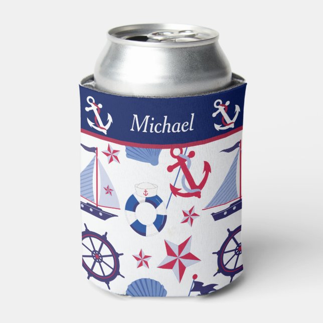 Rafraîchisseur Pour Canette Monogramme bleu blanc et bleu marine (Can devant)