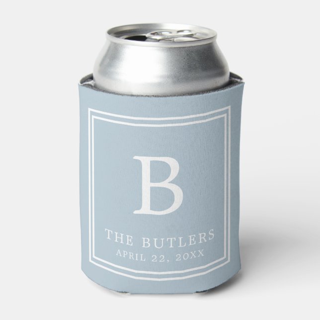Rafraîchisseur Pour Canette Monogramme bleu Dusty Mariage peut refroidir (Can devant)